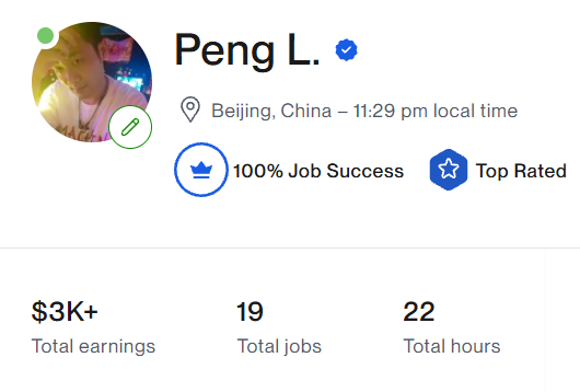 Peng L. Upwork profile — Beijing, China, 100% Job Success, Top Rated